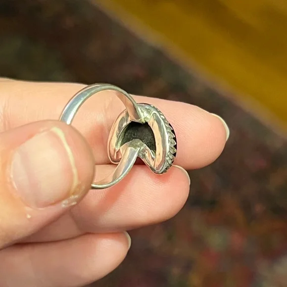 Onyx crescent moon sterling silver ring size 7.5 - Picture 3 of 5